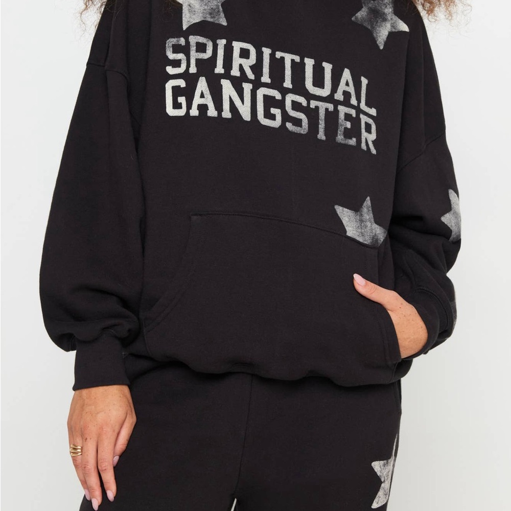 Spiritual Gangster Black Pullover with Silver Stars - S/ NWT